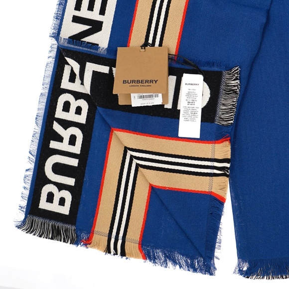 Burberry Ribbon Heritage Stripe Scarf Denim Blue New - Picture 3 of 3